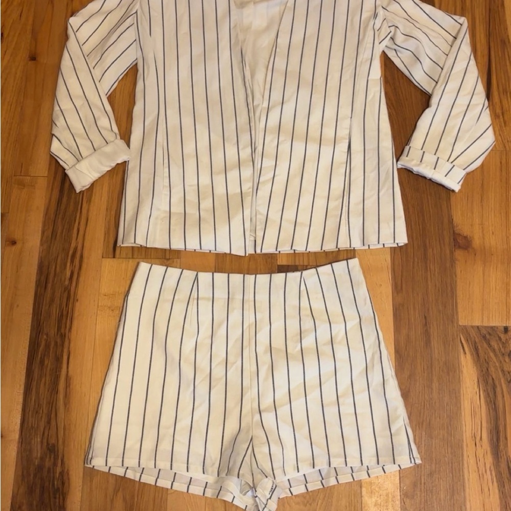 Striped White and Black Women's Pajama Set